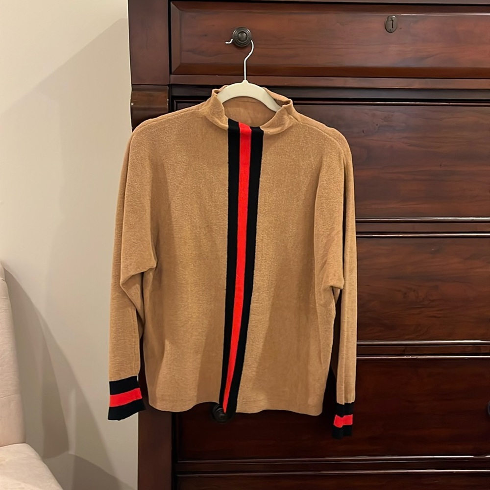 **unknown brand** tan, red and black sweater